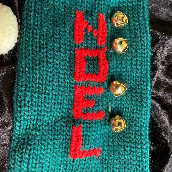 Needlepoint Vintage Long Sock Christmas Stocking Bells Department 56 Knit - Picture 6 of 10